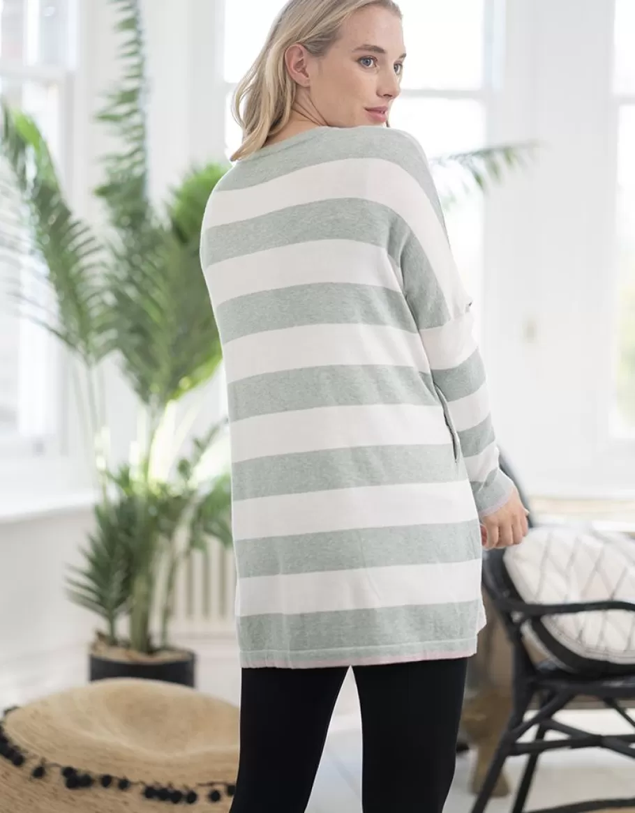 Fashion Seraphine Top Premama A Lactancia De Corte Cuadrado Con Rayas Llamativas En Verde Y Blanco