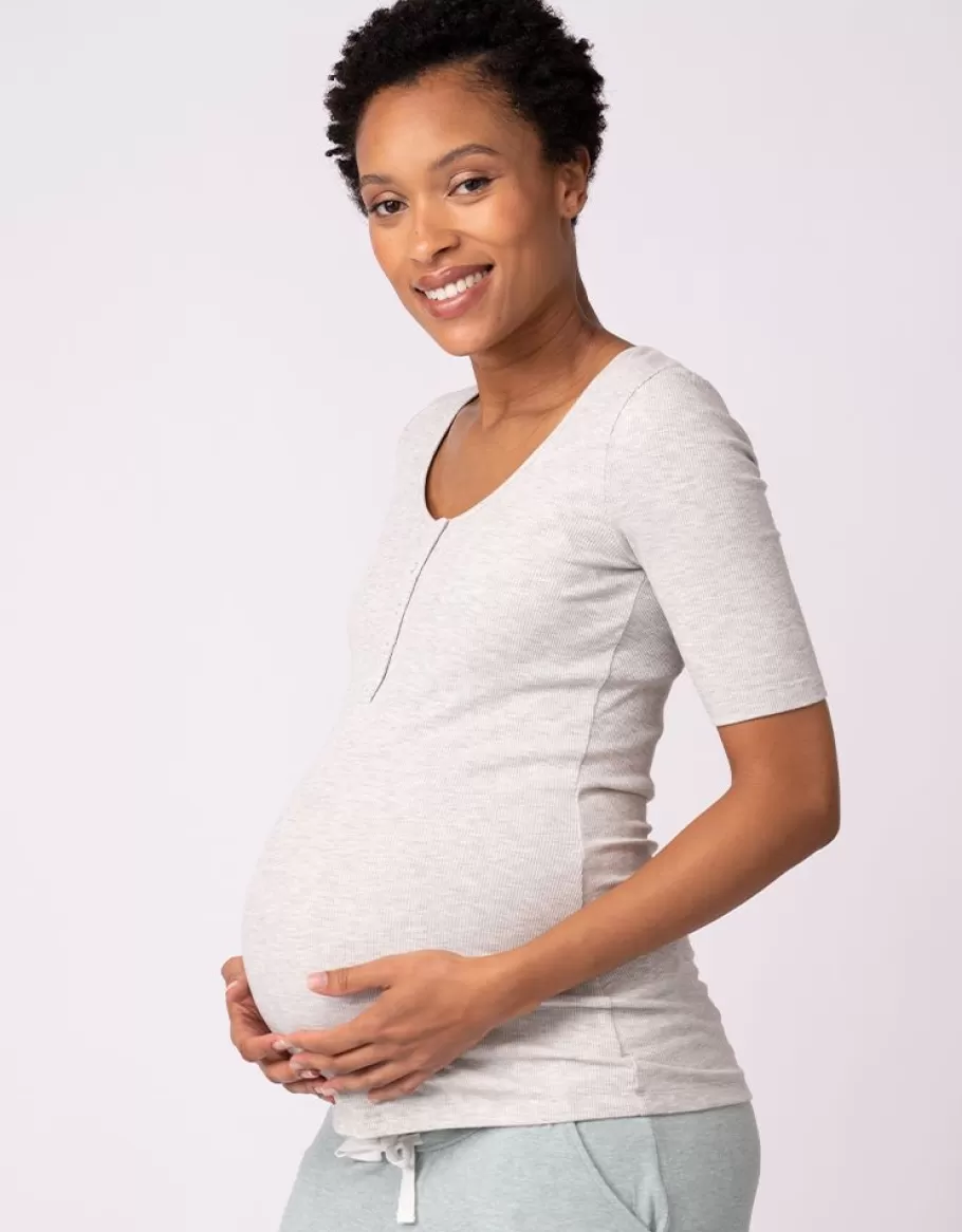 Best Sale Seraphine Tops De Manga Larga De Maternidad A Lactancia: Pack De 2, Blanco Y Gris
