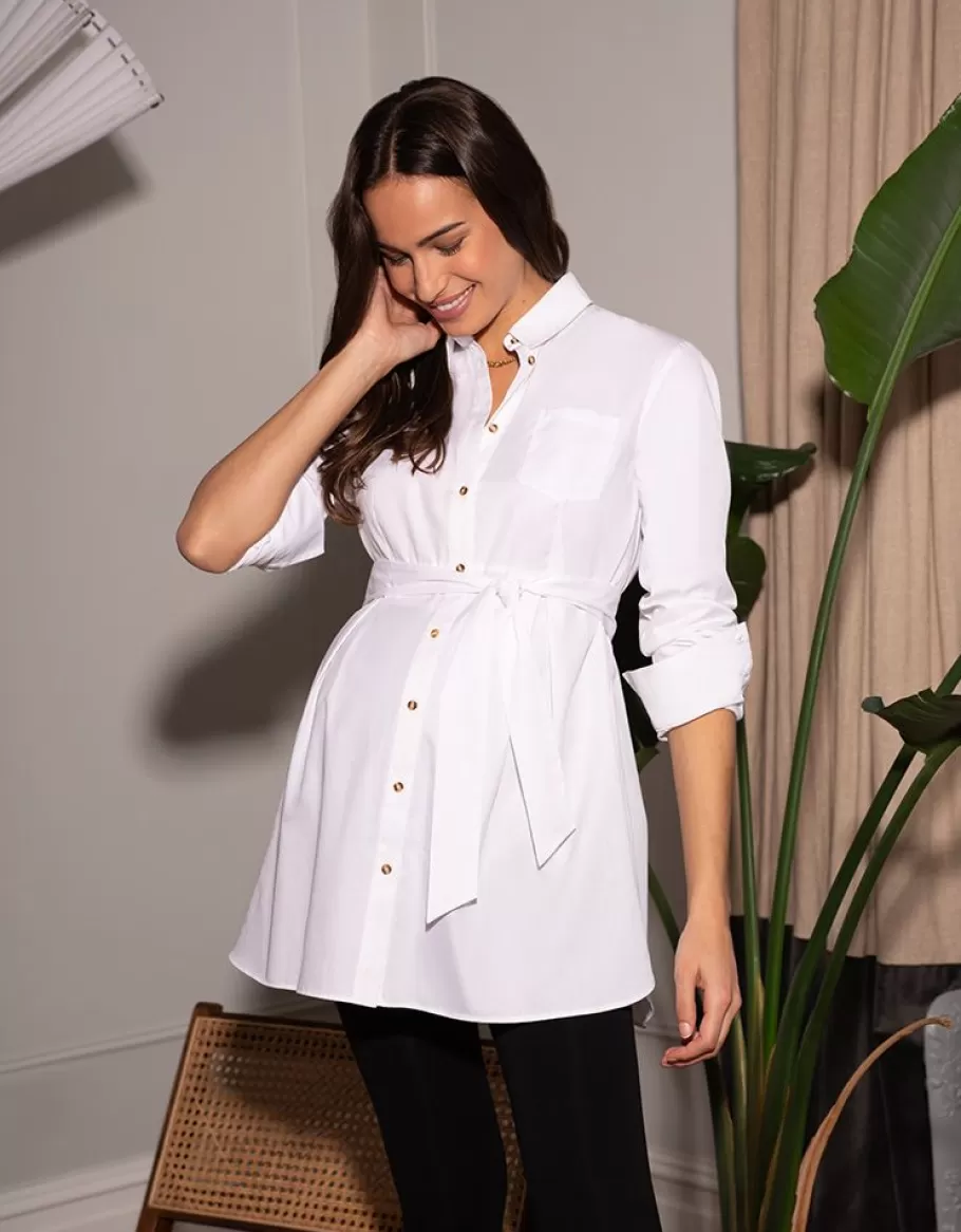 Shop Seraphine Tunica Premama De Algodon En Color Blanco Con Cinturon