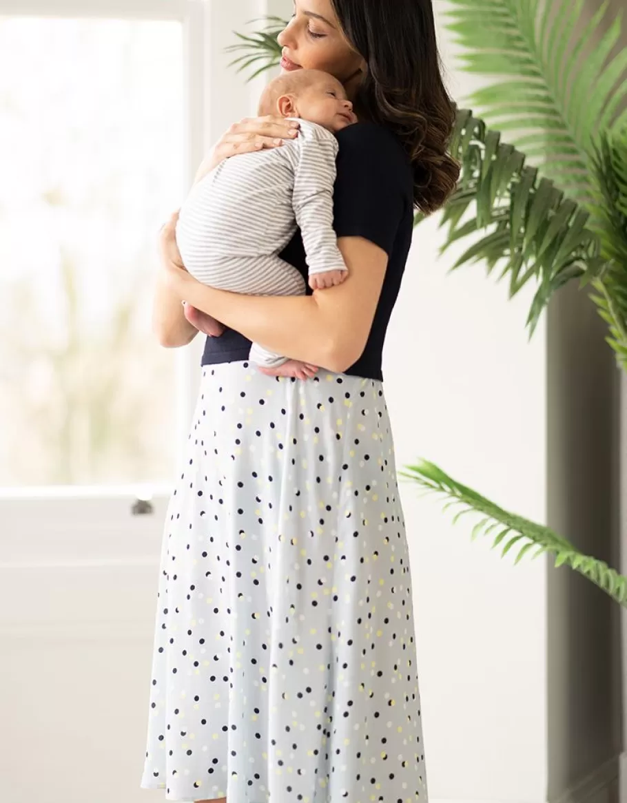 Flash Sale Seraphine Vestido A Media Pierna Con Parte Superior De Maternidad A Lactancia Con Estampado De Lunares Azules