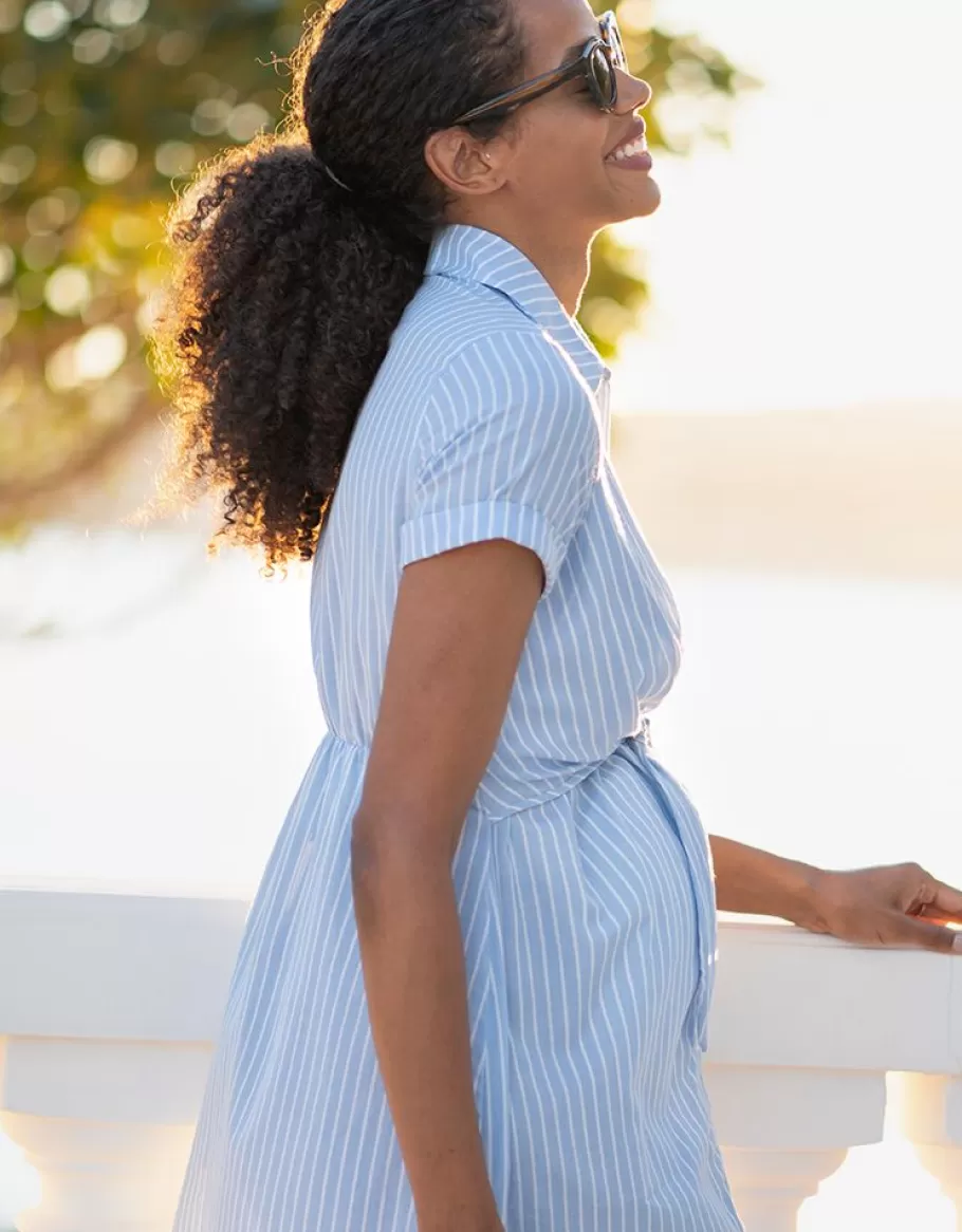 Sale Seraphine Vestido Camisero De Maternidad A Lactancia Azul Y Blanco Con Rayas Diplomaticas Anudadas En El Frente