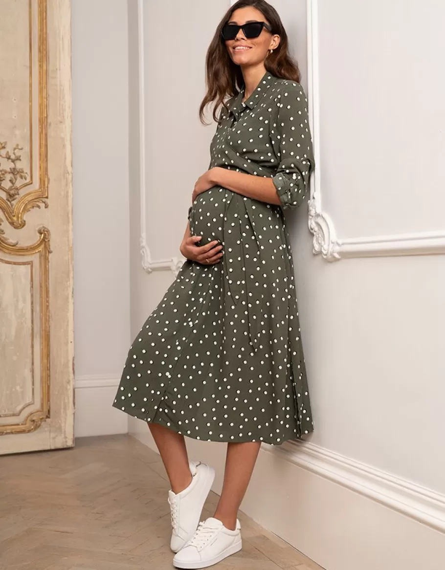 Outlet Seraphine Vestido Camisero Premama Y De Lactancia Con Lunares En Color Caqui