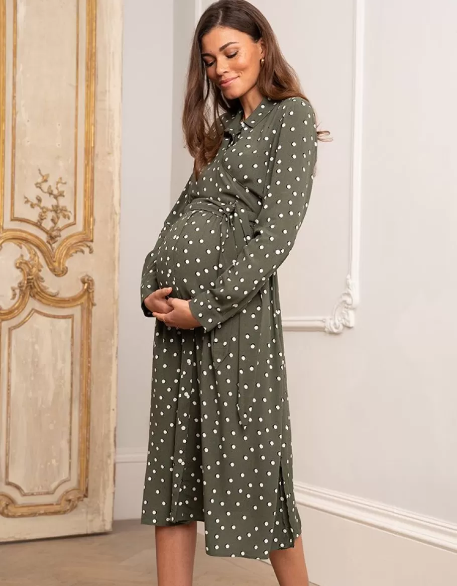 Outlet Seraphine Vestido Camisero Premama Y De Lactancia Con Lunares En Color Caqui