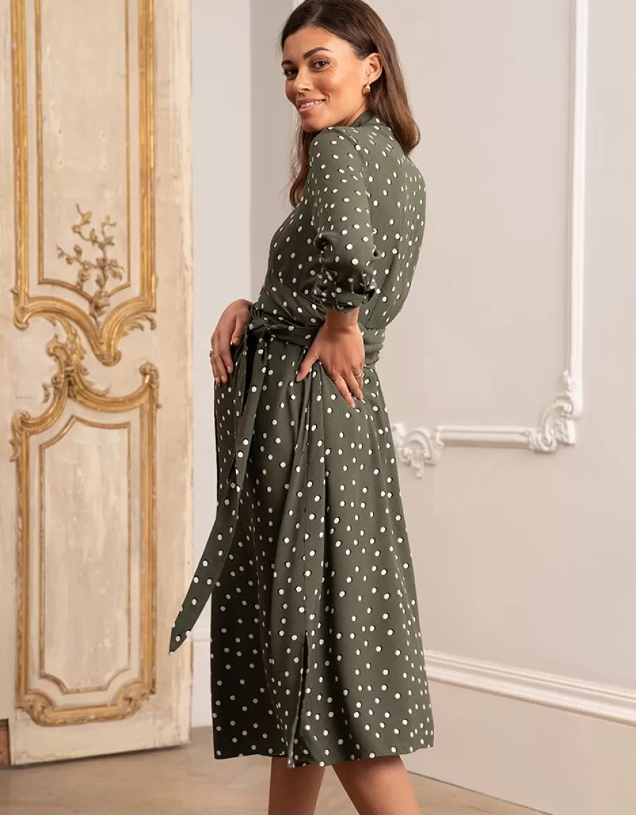 Outlet Seraphine Vestido Camisero Premama Y De Lactancia Con Lunares En Color Caqui
