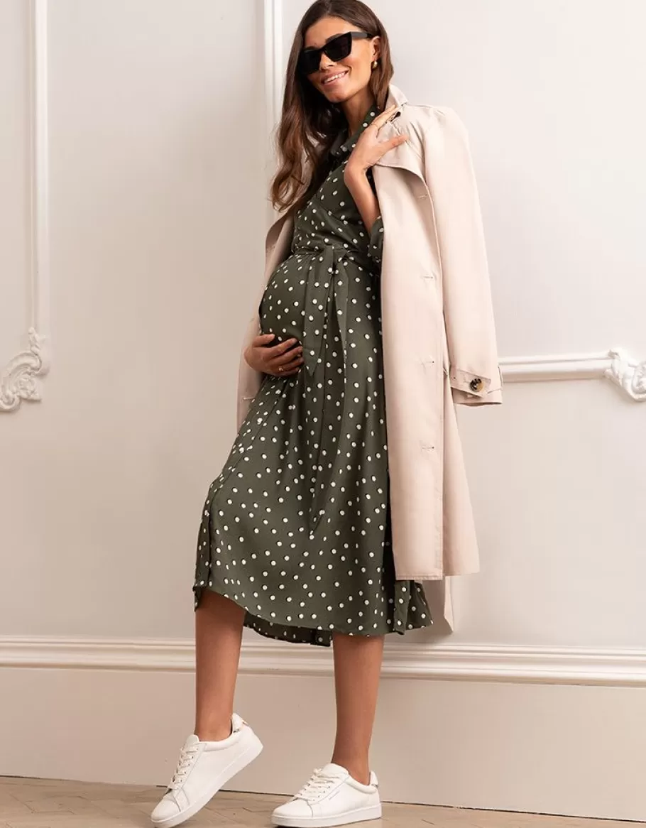 Outlet Seraphine Vestido Camisero Premama Y De Lactancia Con Lunares En Color Caqui