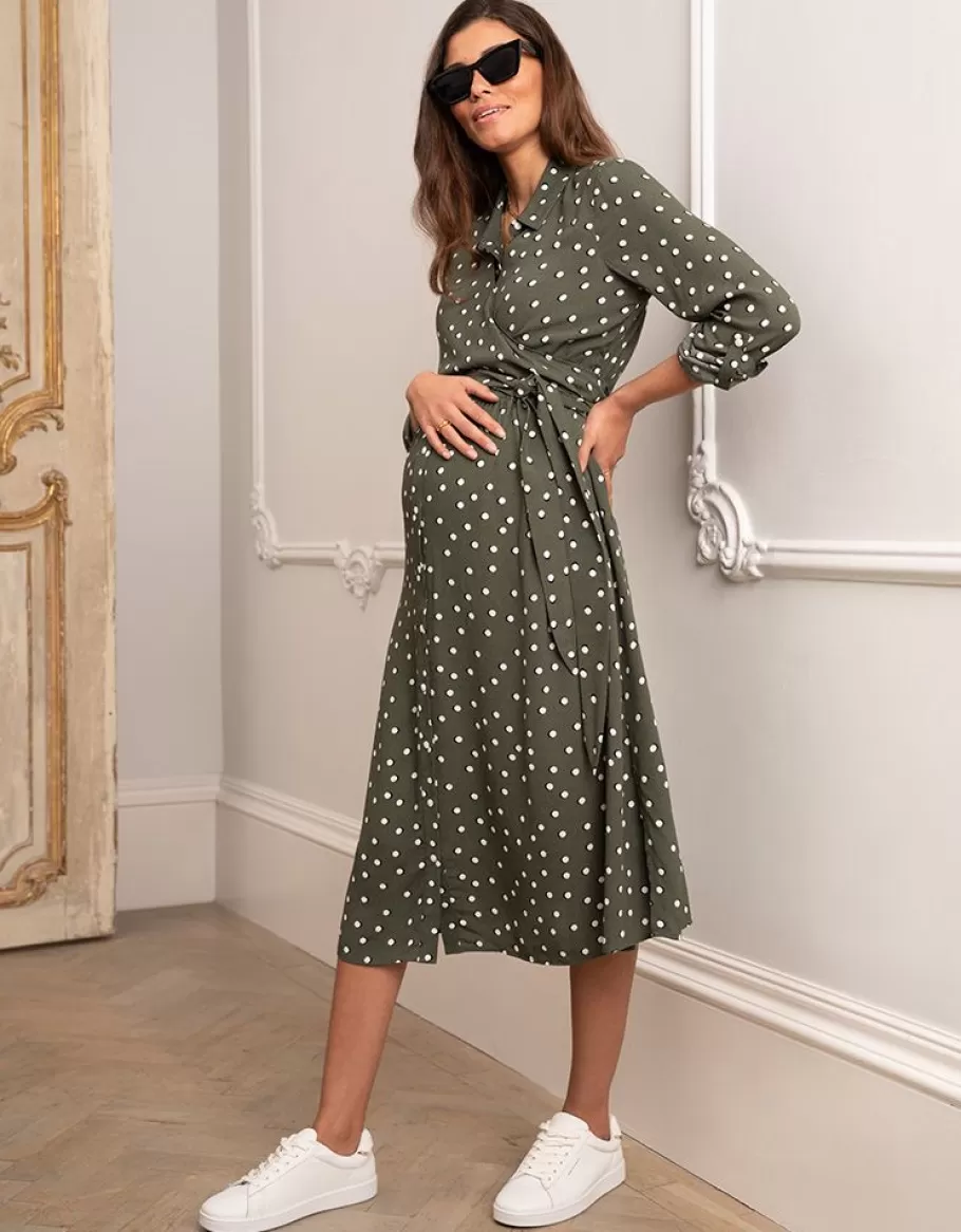Outlet Seraphine Vestido Camisero Premama Y De Lactancia Con Lunares En Color Caqui