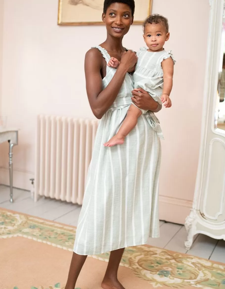 Store Seraphine Vestido Cruzado Premama Para Lactancia De Algodon A Rayas Salvia Y Blanco