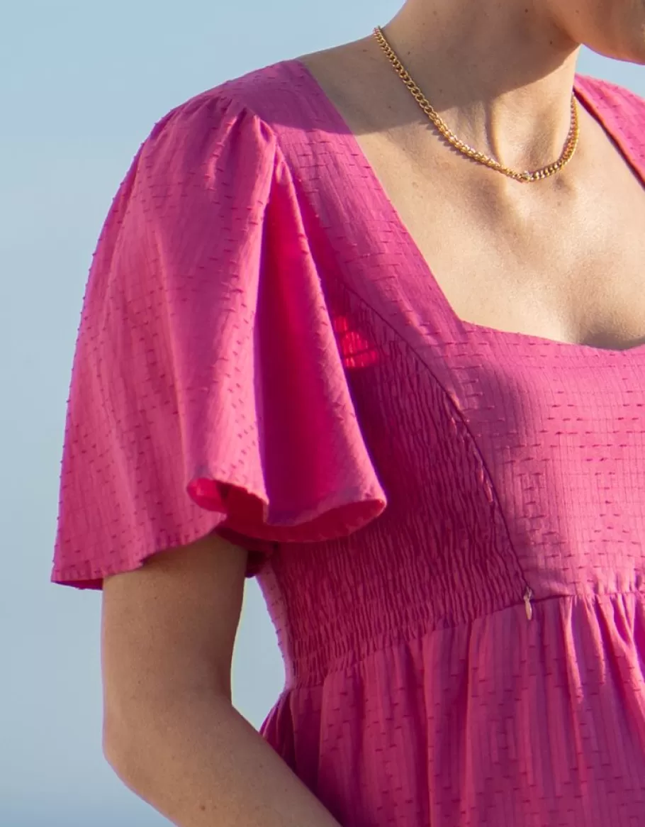 Sale Seraphine Vestido De Algodon Premama Y De Lactancia Fucsia Con Bordado Ingles