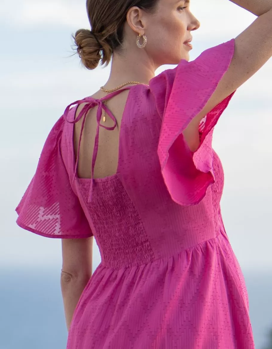 Sale Seraphine Vestido De Algodon Premama Y De Lactancia Fucsia Con Bordado Ingles