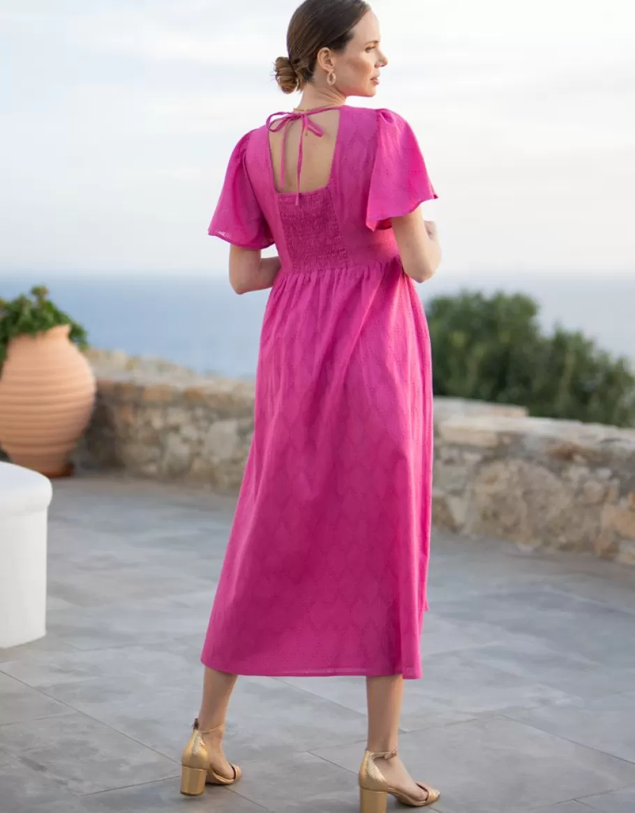 Sale Seraphine Vestido De Algodon Premama Y De Lactancia Fucsia Con Bordado Ingles