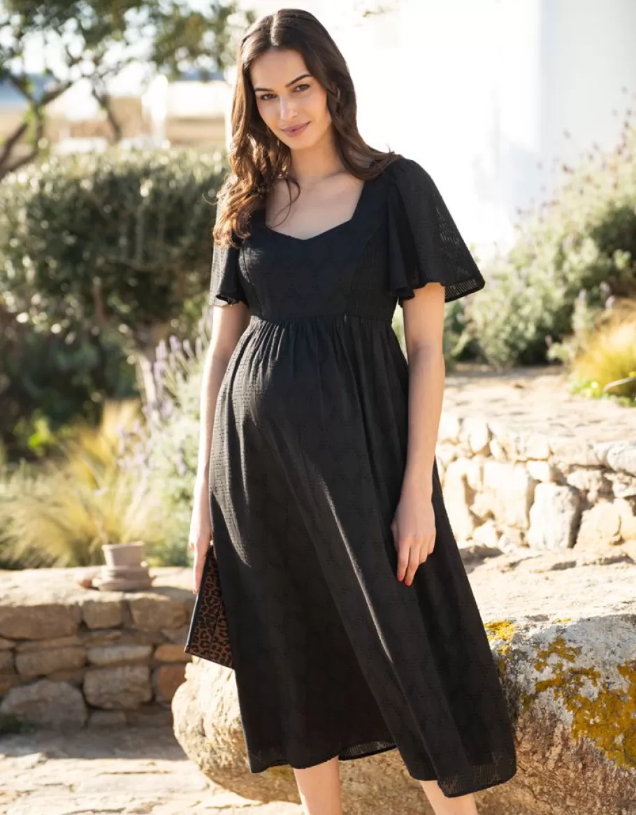 Flash Sale Seraphine Vestido De Algodon Premama Y De Lactancia Negro Con Bordado Ingles