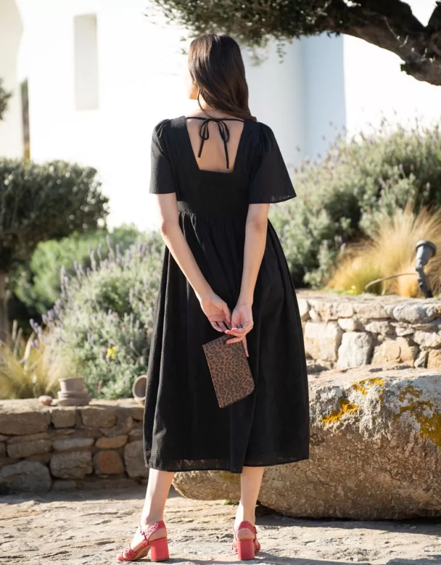Flash Sale Seraphine Vestido De Algodon Premama Y De Lactancia Negro Con Bordado Ingles