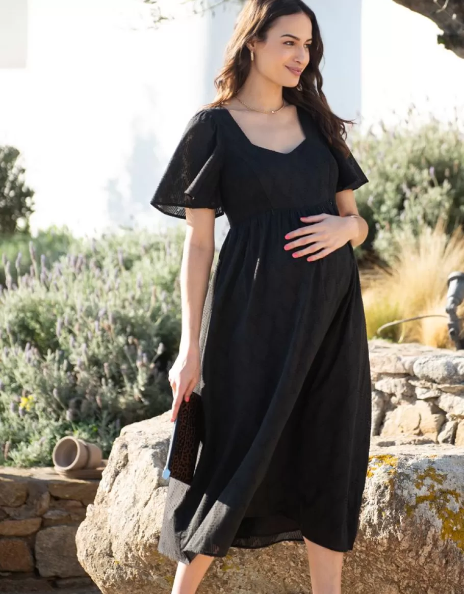 Flash Sale Seraphine Vestido De Algodon Premama Y De Lactancia Negro Con Bordado Ingles