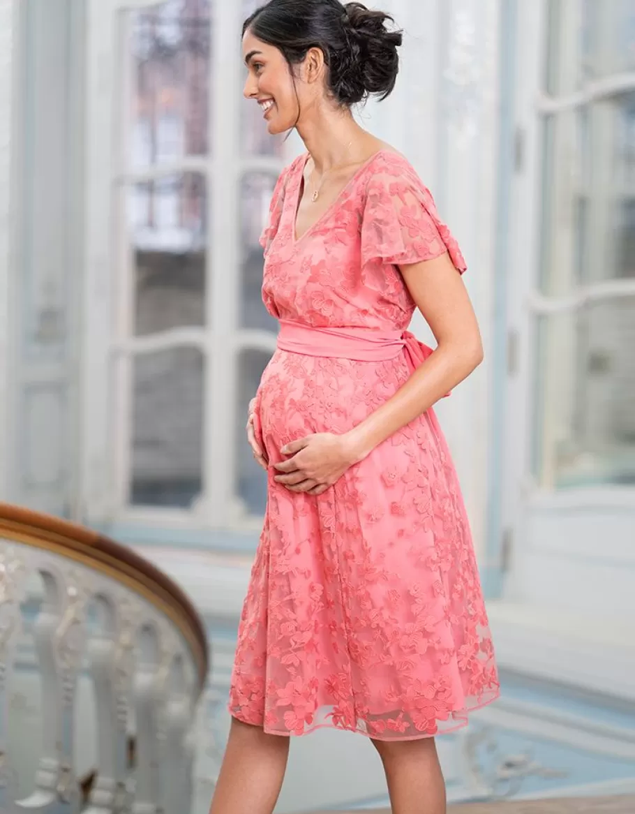 Fashion Seraphine Vestido De Fiesta De Maternidad A Lactancia Con Encaje Floral Rosa Coral