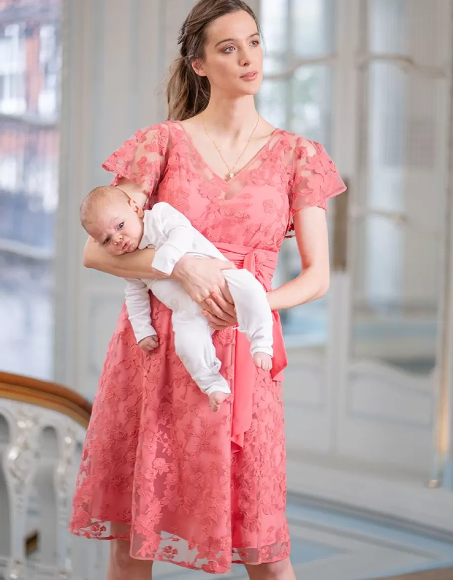 Fashion Seraphine Vestido De Fiesta De Maternidad A Lactancia Con Encaje Floral Rosa Coral