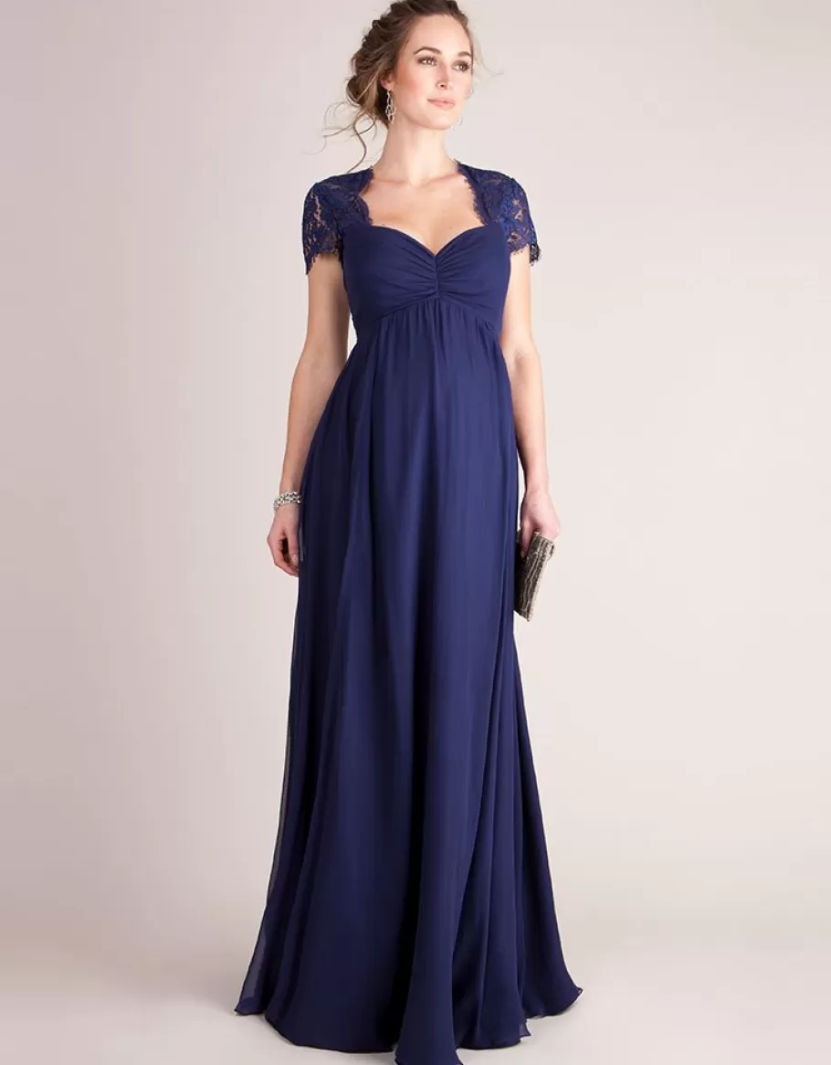 Clearance Seraphine Vestido De Fiesta Premama De Seda Y Encaje - Azul Oscuro
