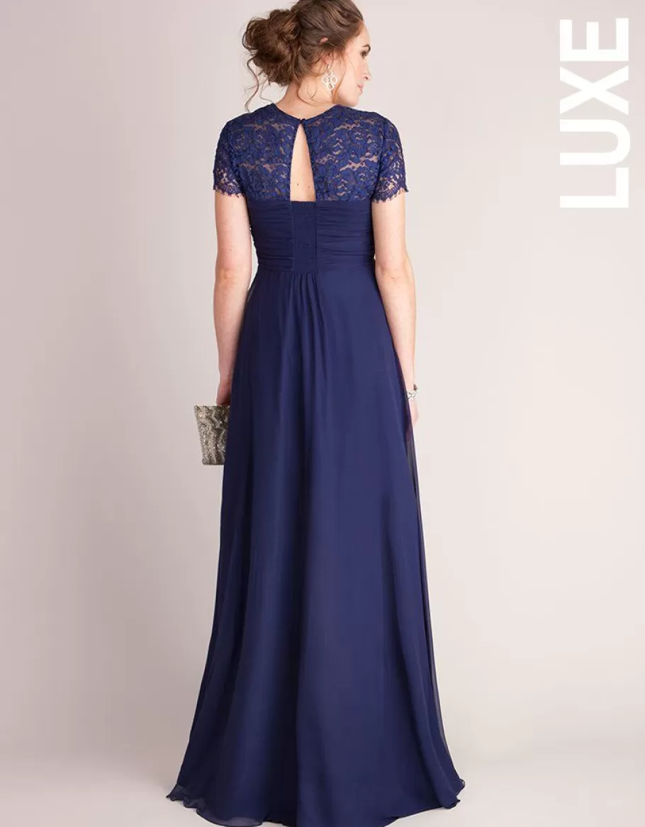 Clearance Seraphine Vestido De Fiesta Premama De Seda Y Encaje - Azul Oscuro