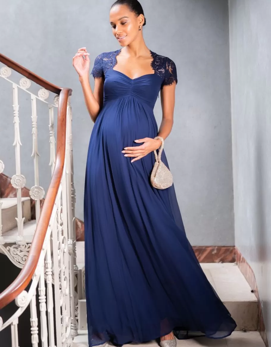 Best Seraphine Vestido De Noche Premama De Seda Y Encaje Azul Marino
