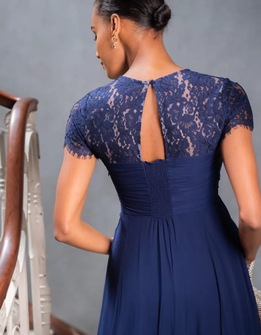 Best Seraphine Vestido De Noche Premama De Seda Y Encaje Azul Marino