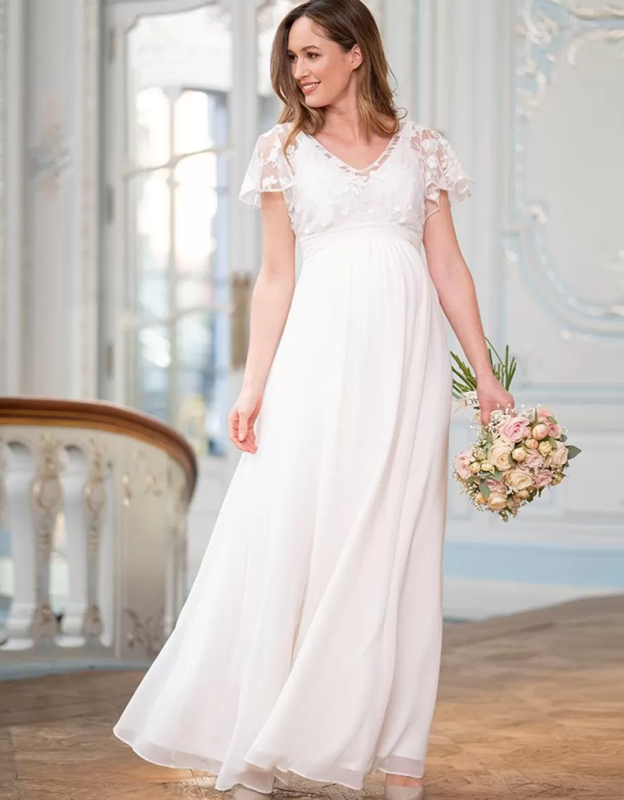 Online Seraphine Vestido De Novia Premama Y Lactancia Largo De Gasa De Seda Y Encaje Marfil