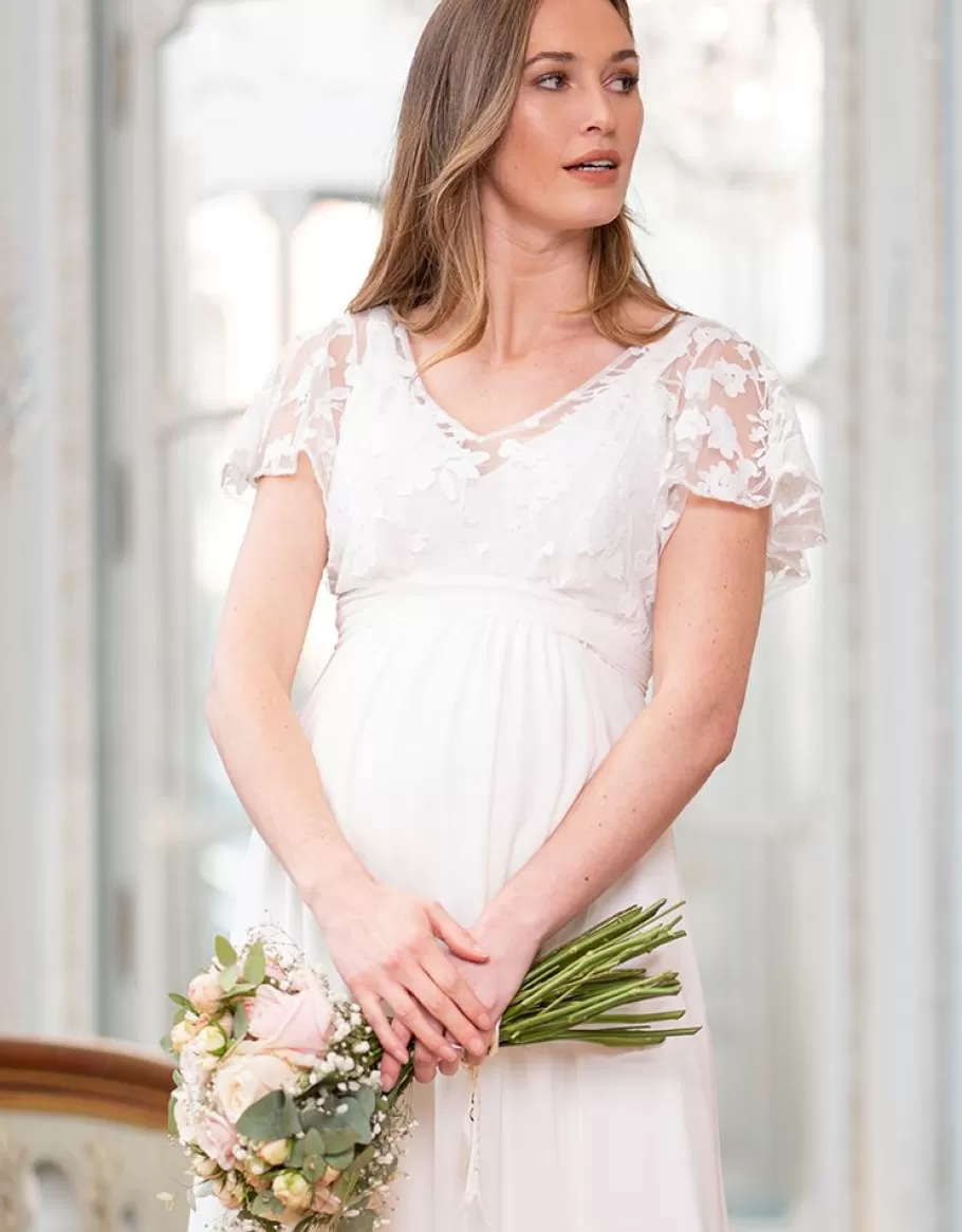 Online Seraphine Vestido De Novia Premama Y Lactancia Largo De Gasa De Seda Y Encaje Marfil