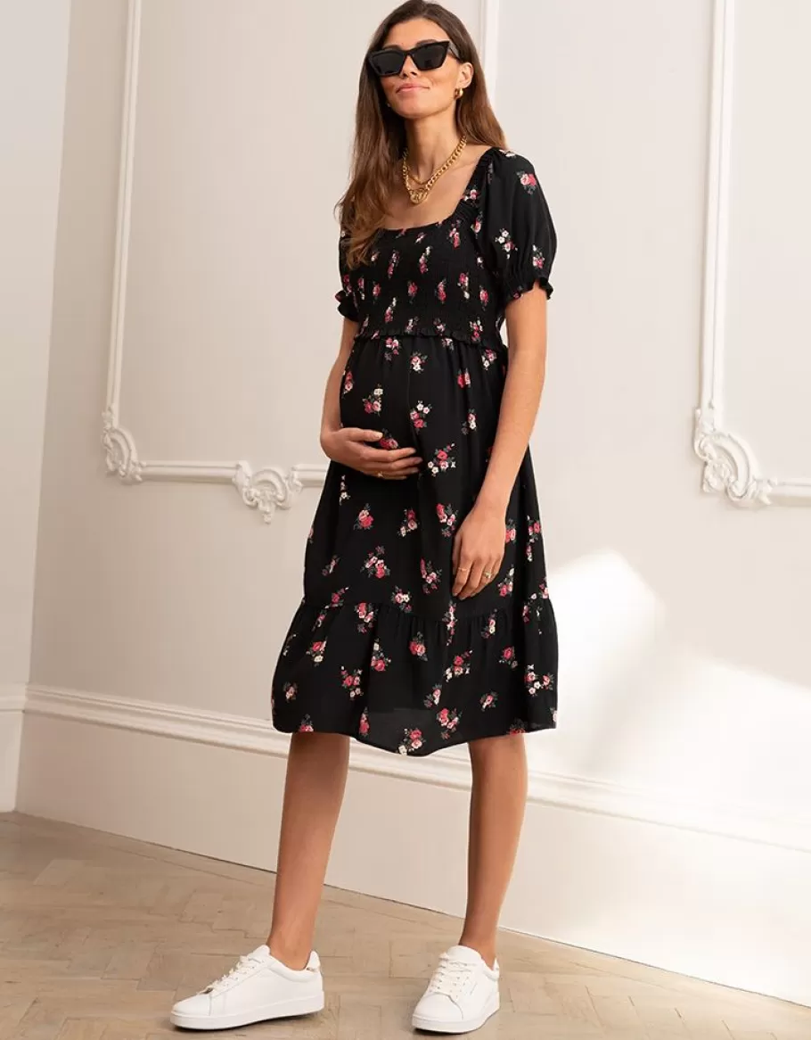 Discount Seraphine Vestido Fruncido De Maternidad A Lactancia Con Estampado Floral Negro