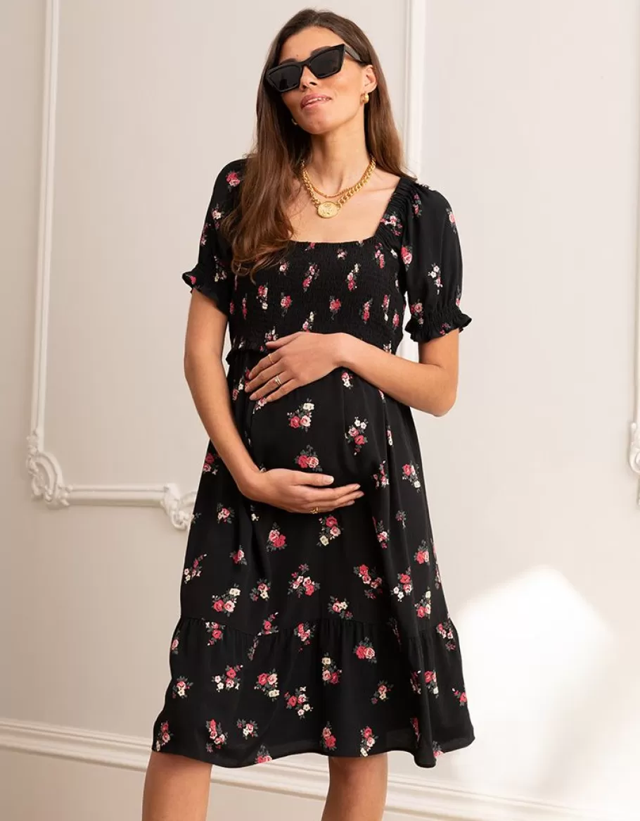 Discount Seraphine Vestido Fruncido De Maternidad A Lactancia Con Estampado Floral Negro