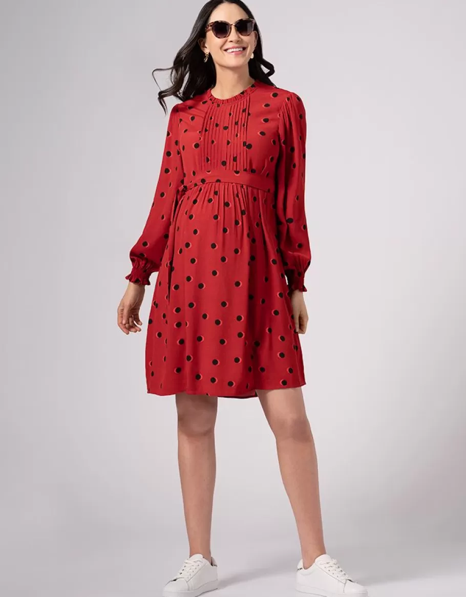 Flash Sale Seraphine Vestido Fruncido Premama Y De Lactancia Con Lunares En Color Rojo