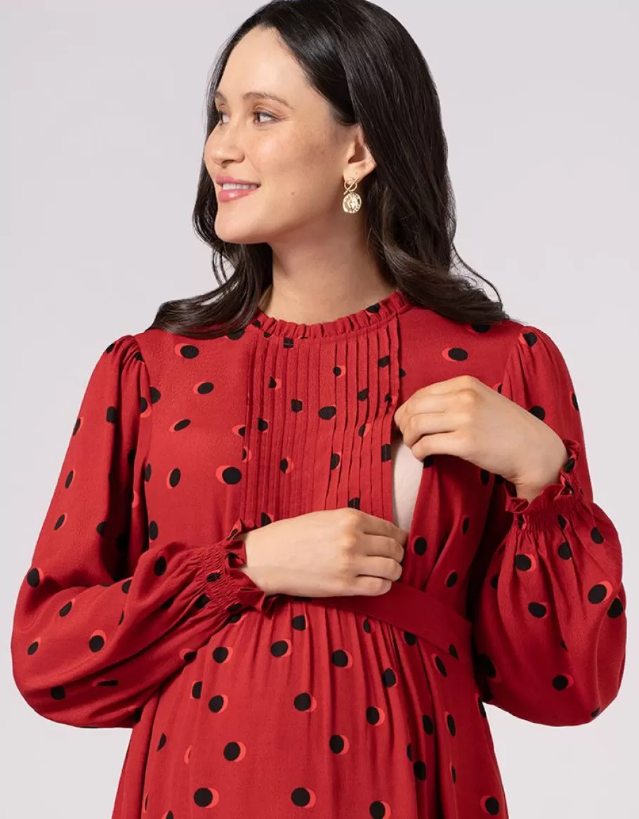 Flash Sale Seraphine Vestido Fruncido Premama Y De Lactancia Con Lunares En Color Rojo