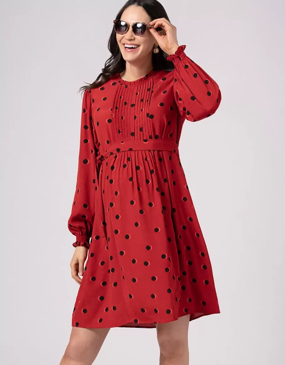 Flash Sale Seraphine Vestido Fruncido Premama Y De Lactancia Con Lunares En Color Rojo