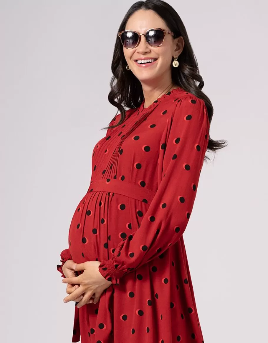 Flash Sale Seraphine Vestido Fruncido Premama Y De Lactancia Con Lunares En Color Rojo