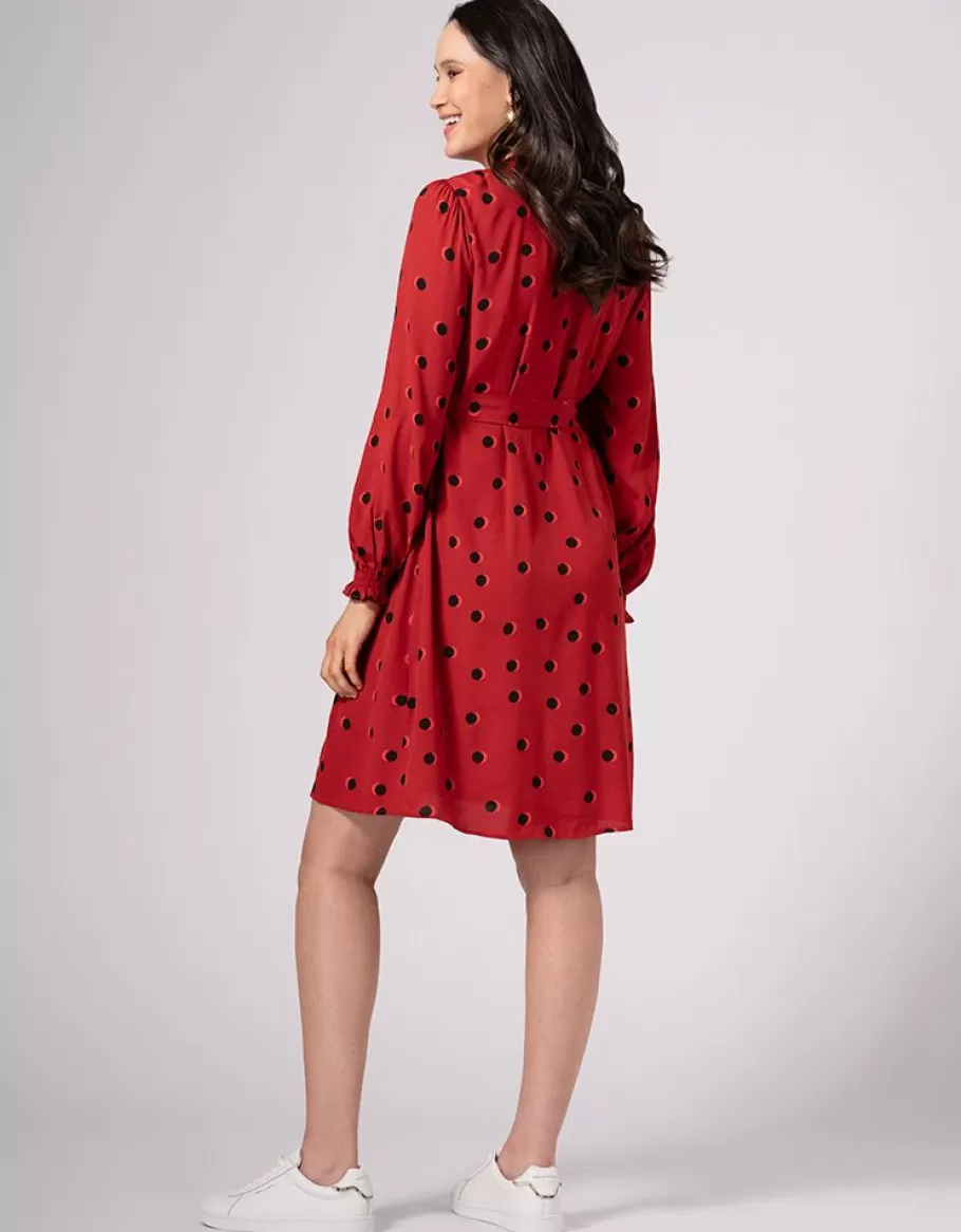 Flash Sale Seraphine Vestido Fruncido Premama Y De Lactancia Con Lunares En Color Rojo