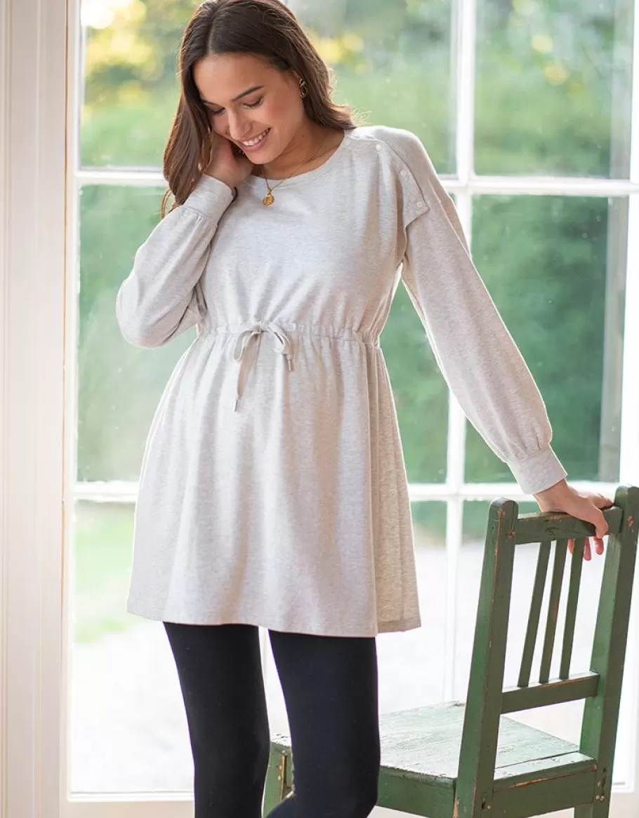 Online Seraphine Vestido Gris Sudadera Premama A Lactancia Con Cordon