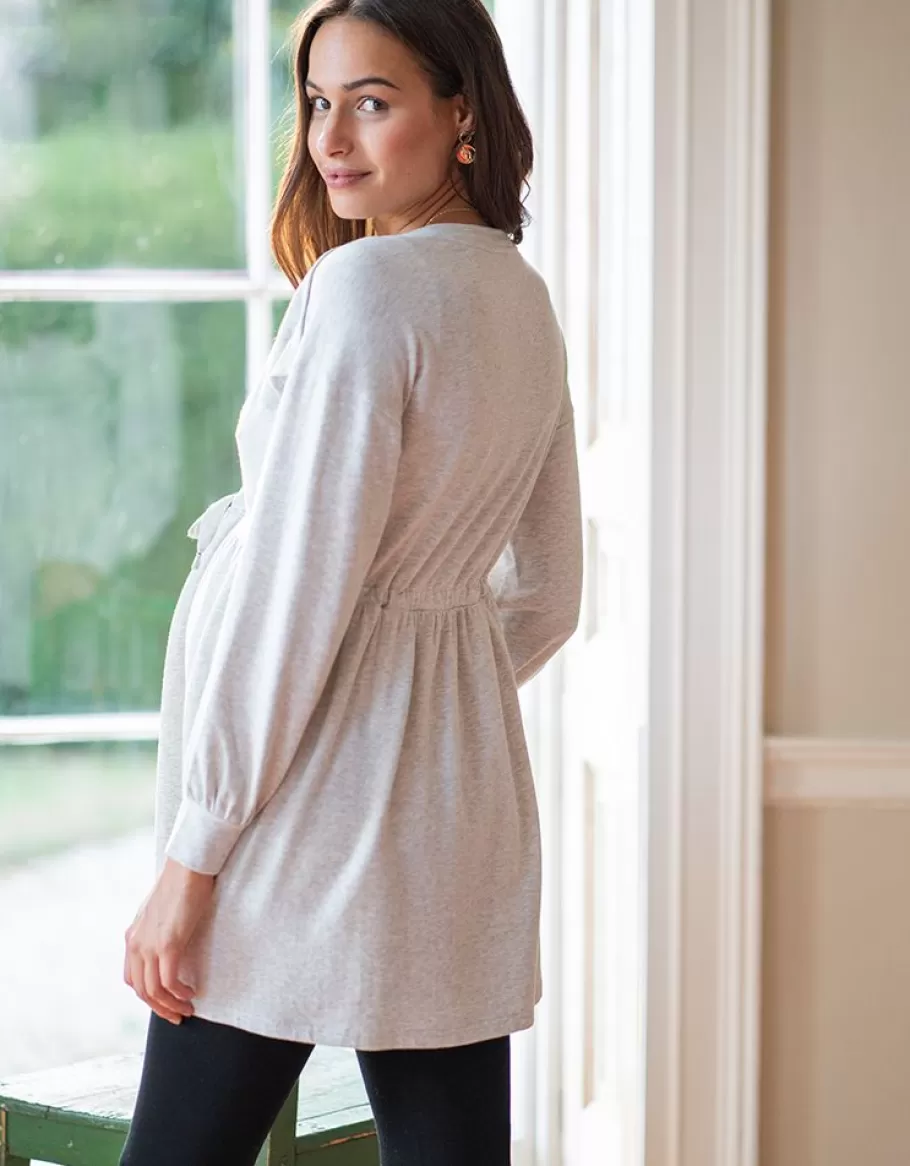 Online Seraphine Vestido Gris Sudadera Premama A Lactancia Con Cordon