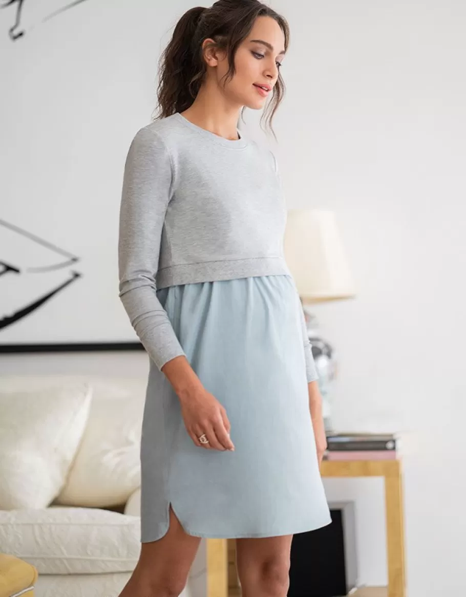 Clearance Seraphine Vestido Lactancia Premama Con Top De Algodon- Azul Y Gris