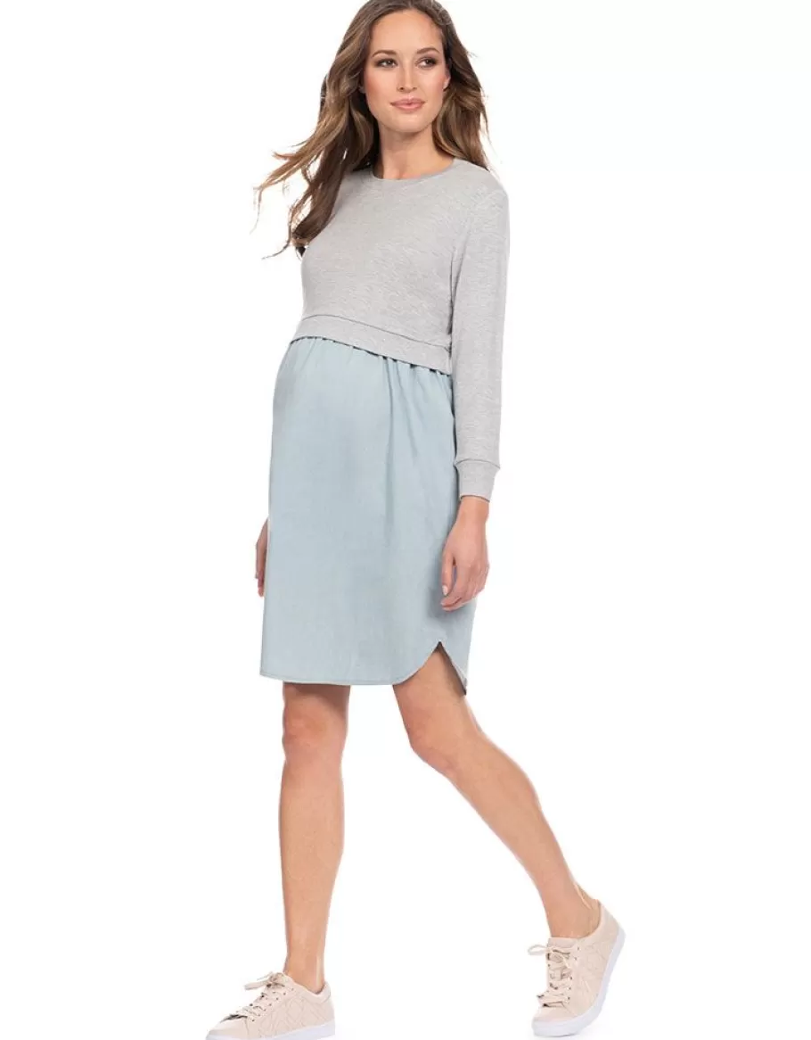 Clearance Seraphine Vestido Lactancia Premama Con Top De Algodon- Azul Y Gris