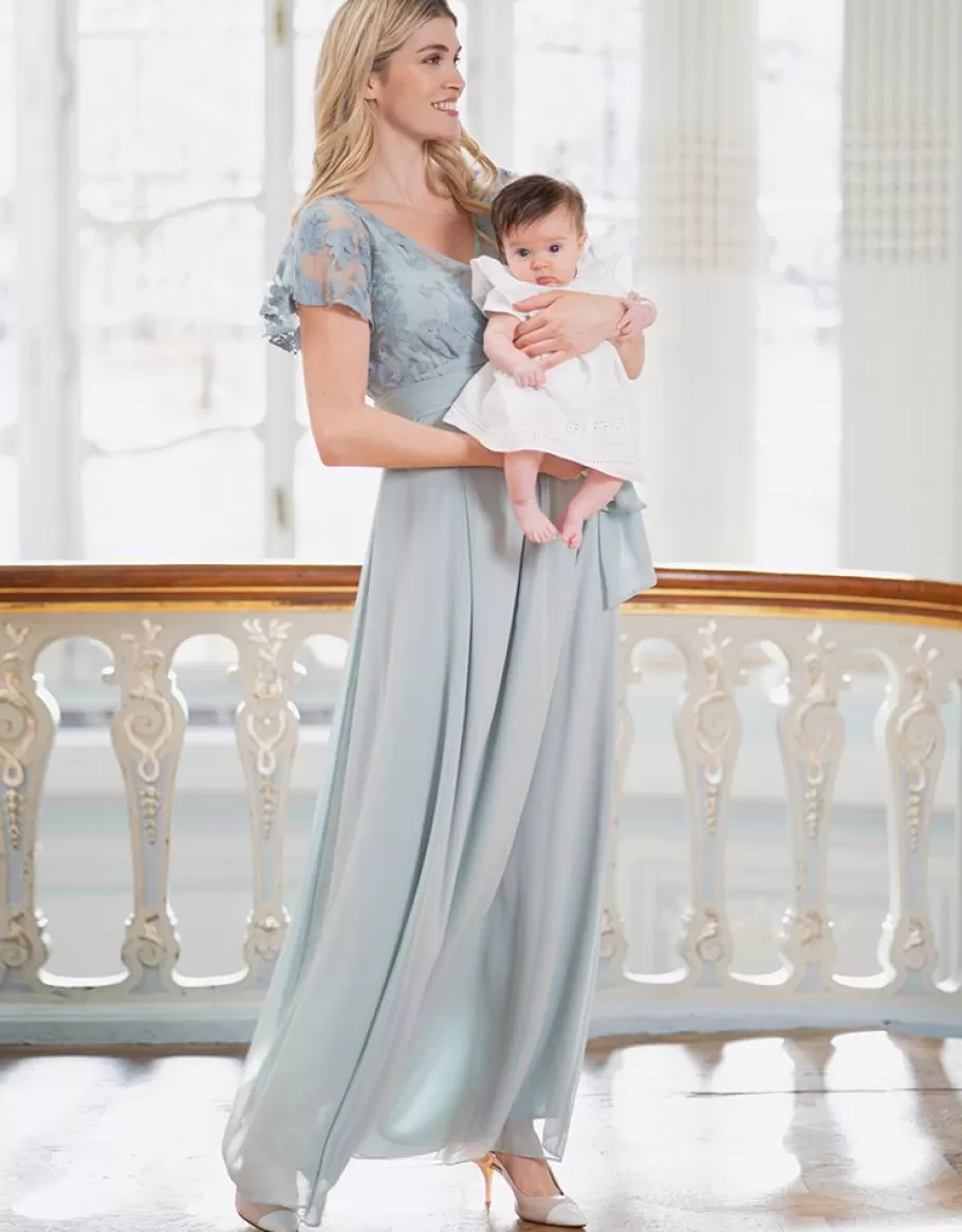 Shop Seraphine Vestido Largo De Gasa De Seda Y Encaje Verde Salvia Para Ocasiones Premama Y Lactancia
