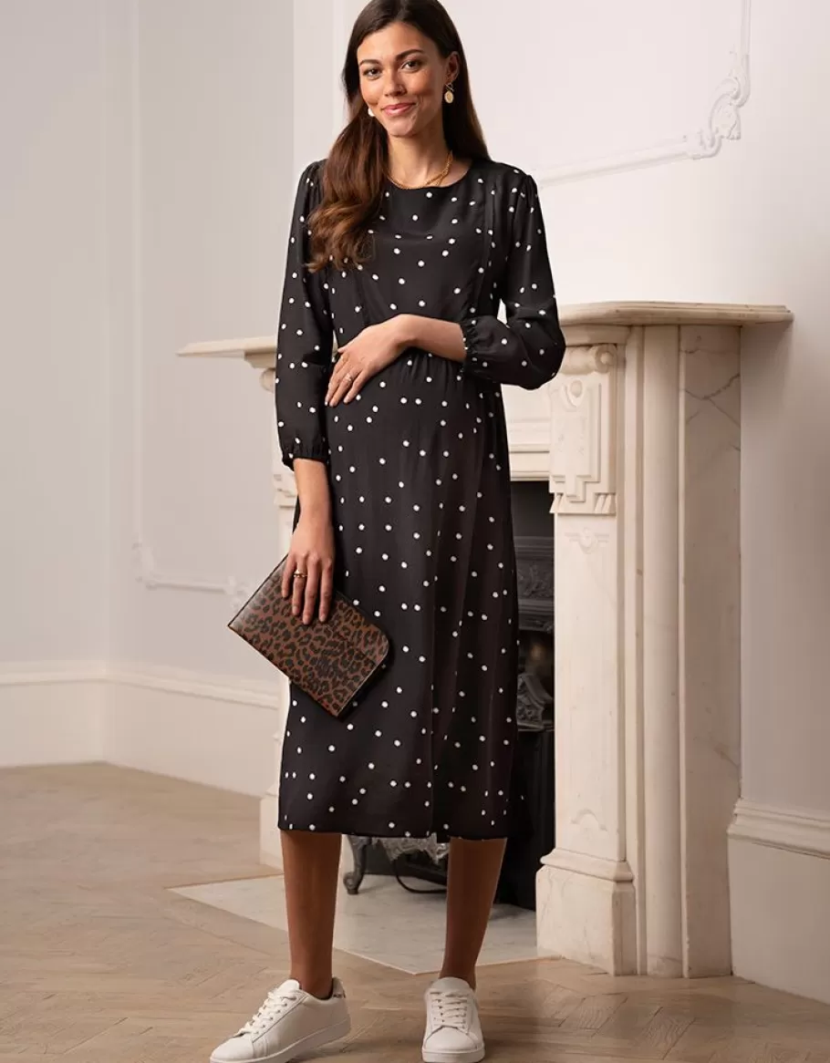 Flash Sale Seraphine Vestido Midi Premama Y De Lactancia Con Lunares En Color Negro