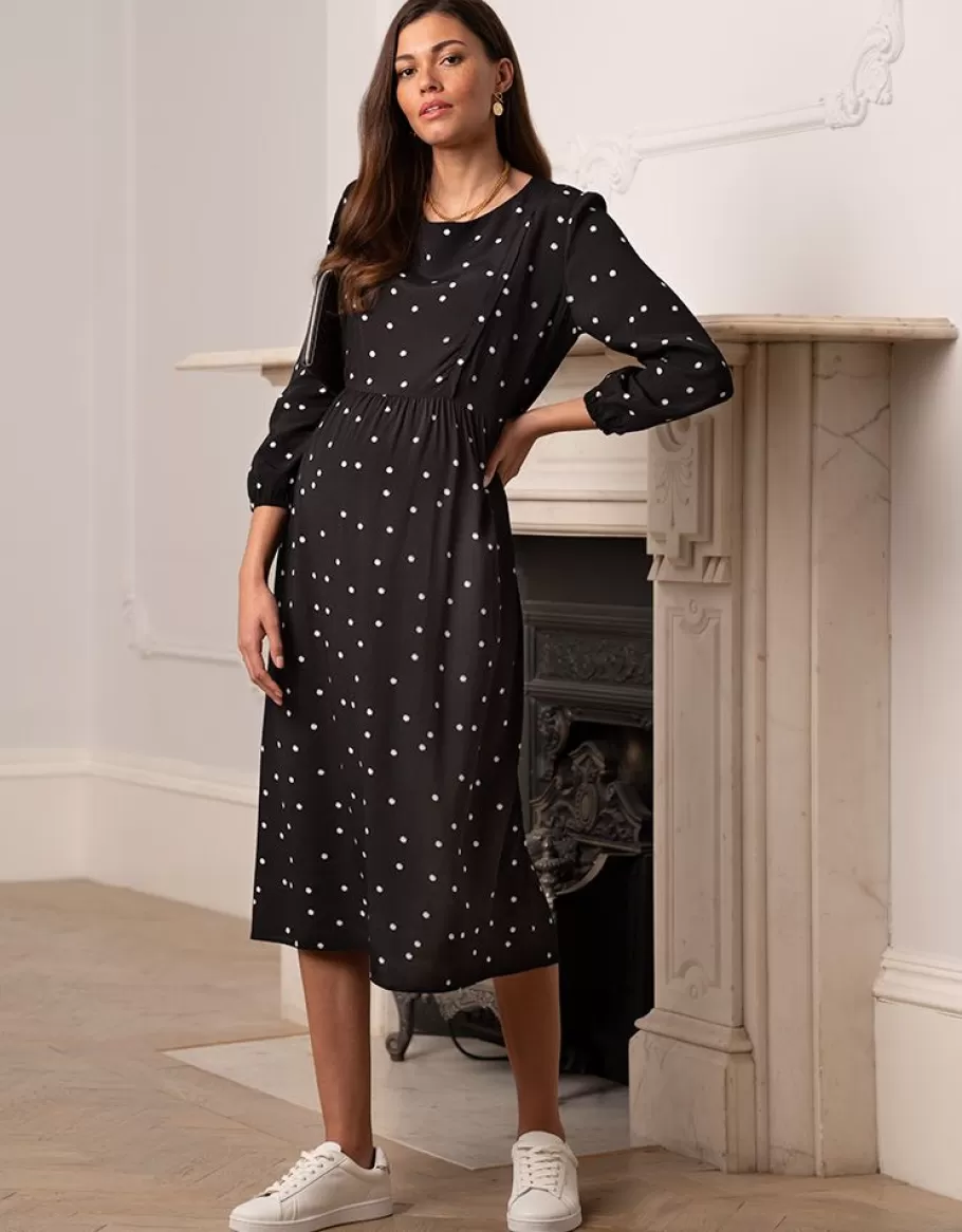 Flash Sale Seraphine Vestido Midi Premama Y De Lactancia Con Lunares En Color Negro
