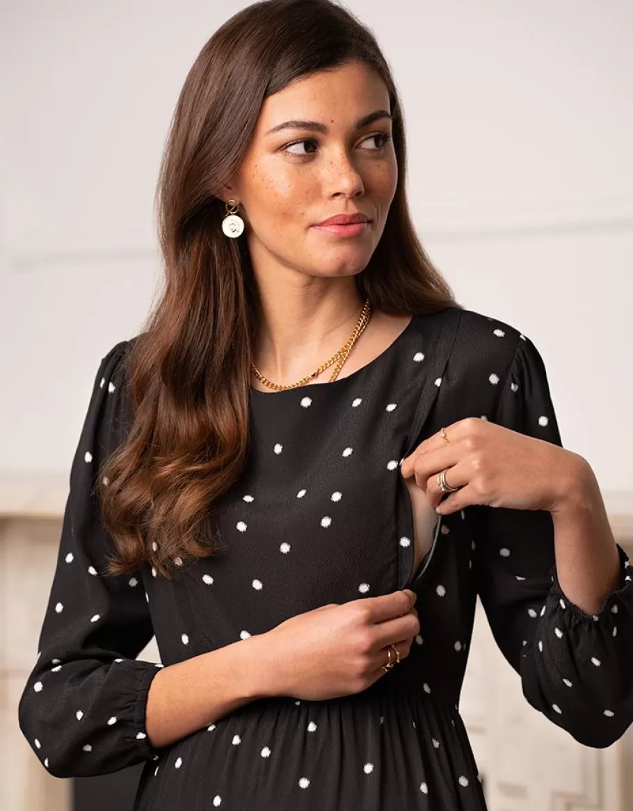 Flash Sale Seraphine Vestido Midi Premama Y De Lactancia Con Lunares En Color Negro