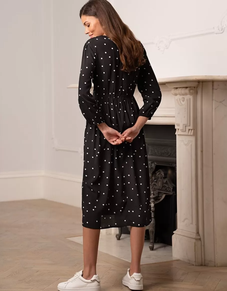 Flash Sale Seraphine Vestido Midi Premama Y De Lactancia Con Lunares En Color Negro