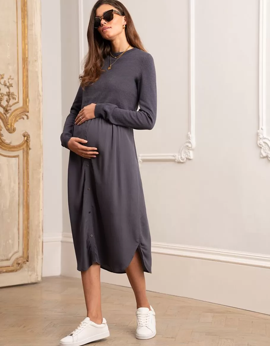 Sale Seraphine Vestido Midi Premama Y De Lactancia En Color Gris Pizarra