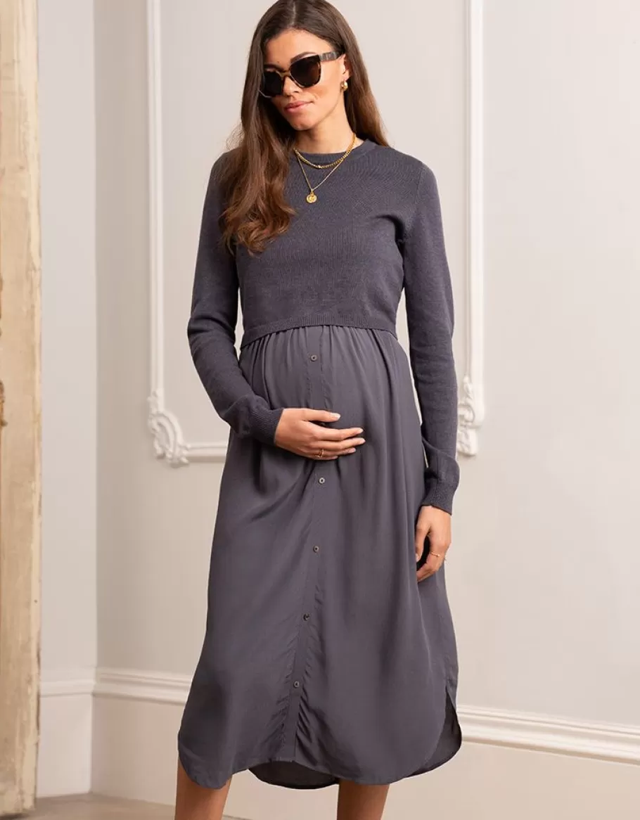 Sale Seraphine Vestido Midi Premama Y De Lactancia En Color Gris Pizarra