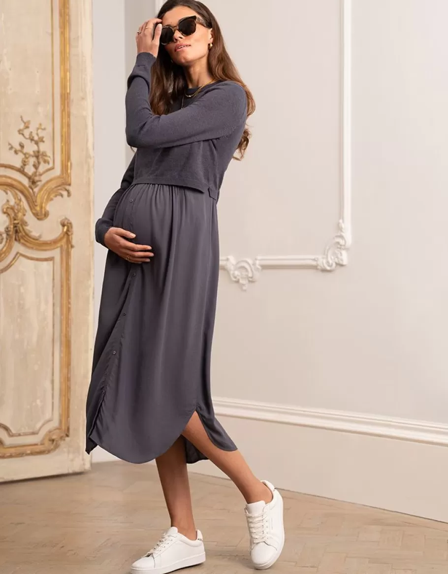 Sale Seraphine Vestido Midi Premama Y De Lactancia En Color Gris Pizarra