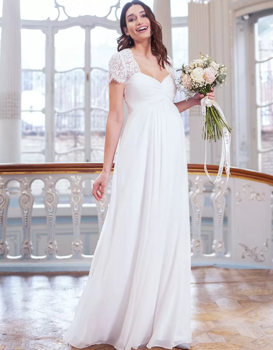 Clearance Seraphine Vestido Para Embarazadas De Boda Largo Con Seda Y Encaje - Marfil