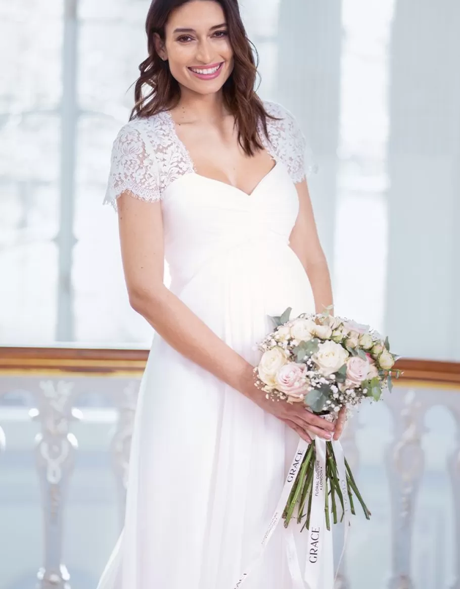 Clearance Seraphine Vestido Para Embarazadas De Boda Largo Con Seda Y Encaje - Marfil