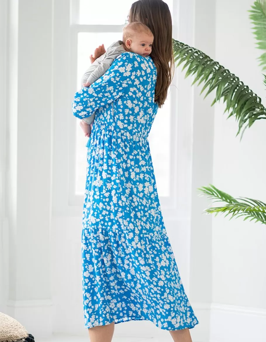 Shop Seraphine Vestido Premama A Lactancia A Media Pierna Bohemio Floral Azul Y Blanco