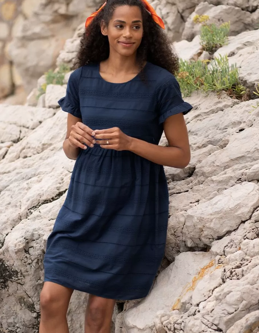 Shop Seraphine Vestido Premama A Lactancia Azul Marino Con Bordado Ingles