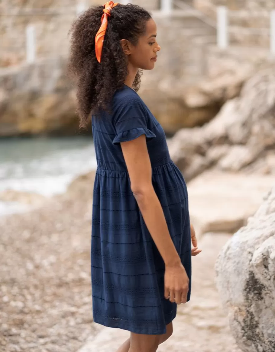 Shop Seraphine Vestido Premama A Lactancia Azul Marino Con Bordado Ingles