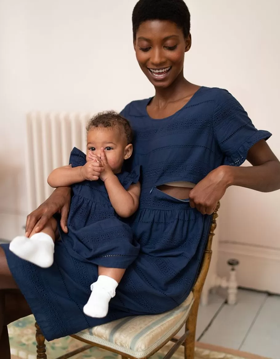 Shop Seraphine Vestido Premama A Lactancia Azul Marino Con Bordado Ingles
